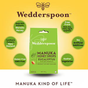 Wedderspoon Natural Manuka Honey Drops Eucalyptus (20 Drops per box) - Triple Pack