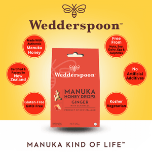 Wedderspoon Natural Manuka Honey Drops Ginger (20 Drops per box) - Triple Pack