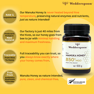 Wedderspoon Raw Manuka honey 850 MGO 500g - Authentic New Zealand Manuka Honey