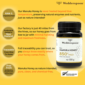 Wedderspoon Raw Manuka honey 850 MGO 500g - Authentic New Zealand Manuka Honey