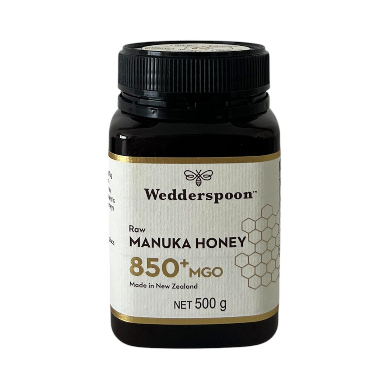 Jar of Wedderspoon Manuka Honey 850+ MGO on a white background