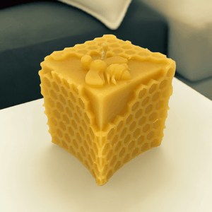 Bee Happy Cube Candle with Bee - Pure Beeswax Candle - Manuka Honey Direct