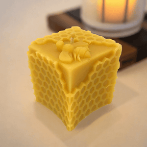 Bee Happy Cube Candle with Bee - Pure Beeswax Candle - Manuka Honey Direct