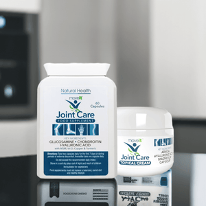 Moveit joint capsules and cream Natural Health Ltd Joint Care supplement with glucosamine and hyaluronic acid