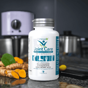 Moveit Jointcare supplement 30 capsules bottle with turmeric and natural ingredients displayed