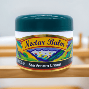 Nelsons Honey Nectar Balm jar of manuka honey bee venom cream in green lid packaging for skin