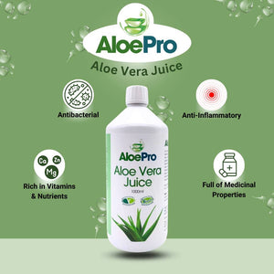 AloePro aloe vera juice 1000ml bottle with antibacterial and anti-inflammatory benefits from Manuka Honey Direct