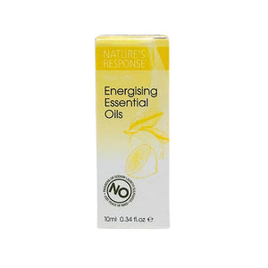 Natures Response tea tree essential oil 10ml boxed energising essential oils yellow carton with lemon illustration