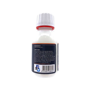 PowerHealth emu oil sports rub small white bottle with red cap and navy label showing ingredients and directions
