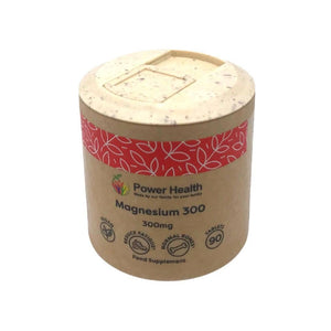 Power Health recyclable cardboard jar of magnesium 300mg tablets 90 count food supplement with red band