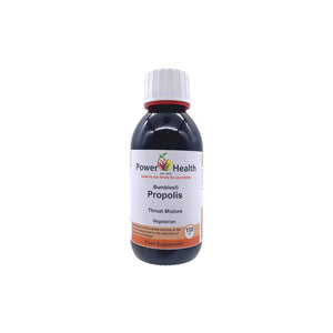 PowerHealth propolis throat mixture bottle with white label and childproof cap vegetarian 150ml