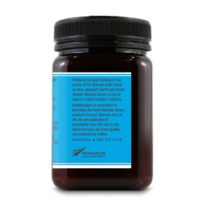 Wedderspoon Raw Manuka honey KFactor 12 500g jar showing product label with quality and authenticity details