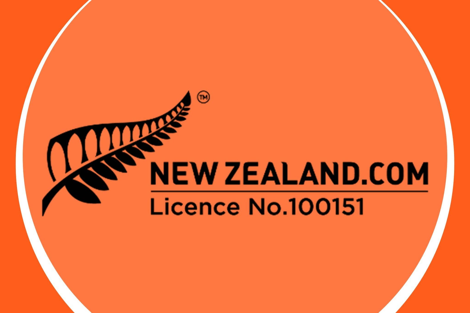 Black fern logo and licence text on orange circular background representing New Zealand Fernmark authenticity label