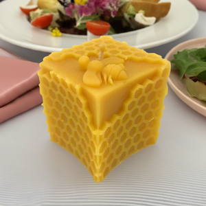 Bee Happy Cube Candle with Bee - Pure Beeswax Candle