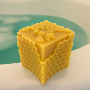 Bee Happy Cube Candle with Bee - Pure Beeswax Candle