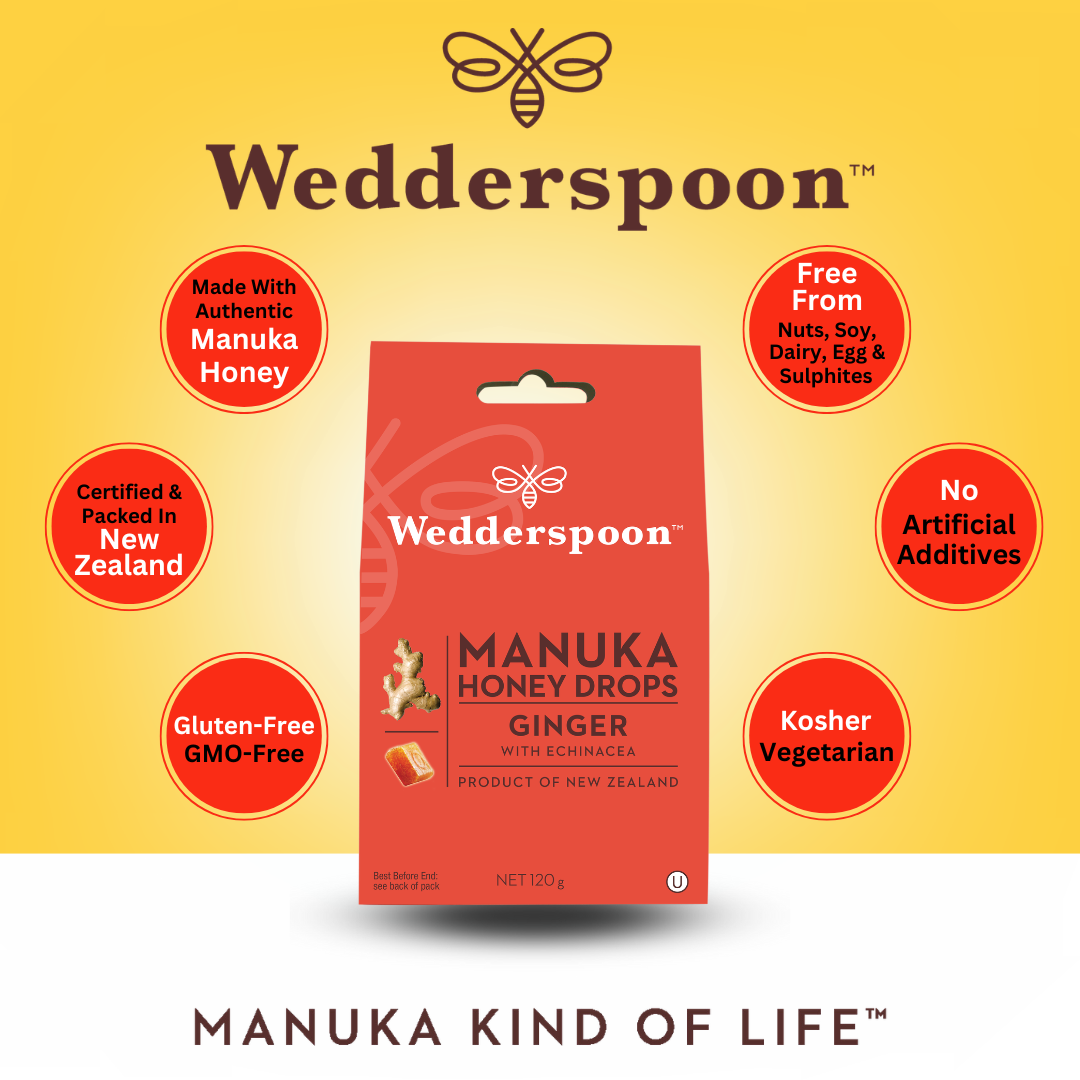 Wedderspoon Natural Manuka Honey Drops Ginger (20 Drops per box)