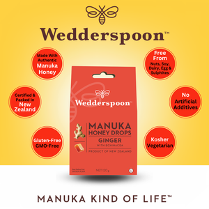 Wedderspoon Natural Manuka Honey Drops Ginger (20 Drops per box)