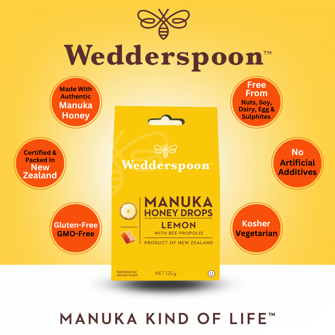 Wedderspoon Natural Manuka Honey Drops Lemon (20 Drops per box) - Triple Pack