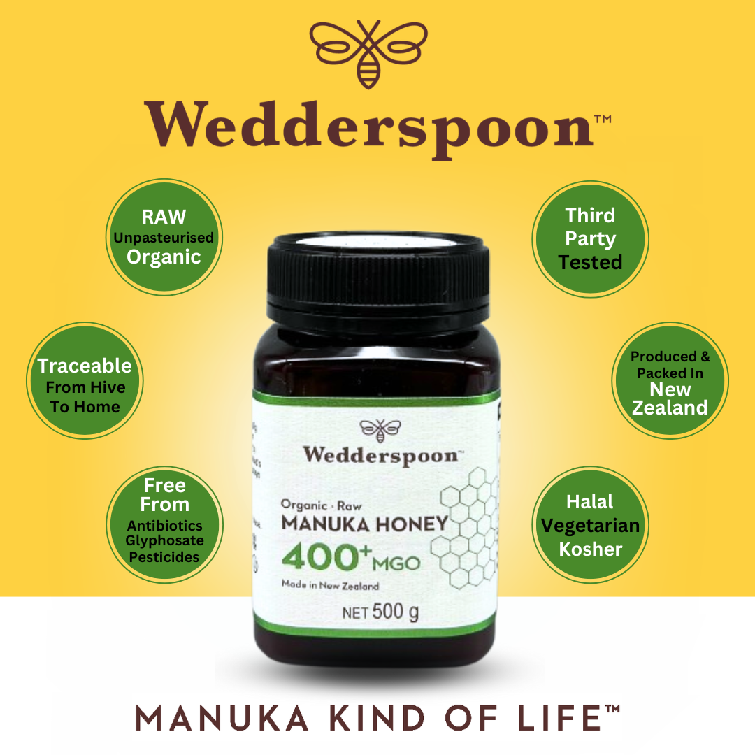 Wedderspoon Organic Raw Manuka Honey 400 MGO 500g Jar