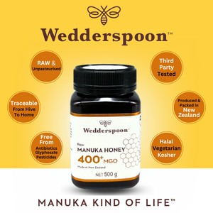 Wedderspoon Raw Manuka Honey 400 MGO (500g) – Unpasteurised High Potency