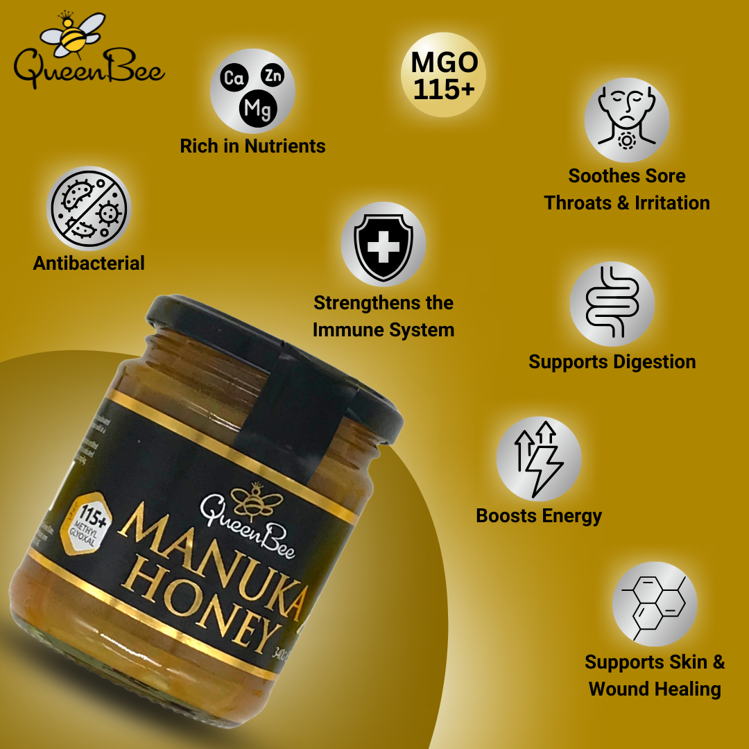 Queen Bee Manuka Honey 340g Glass Jar - Pure & Genuine