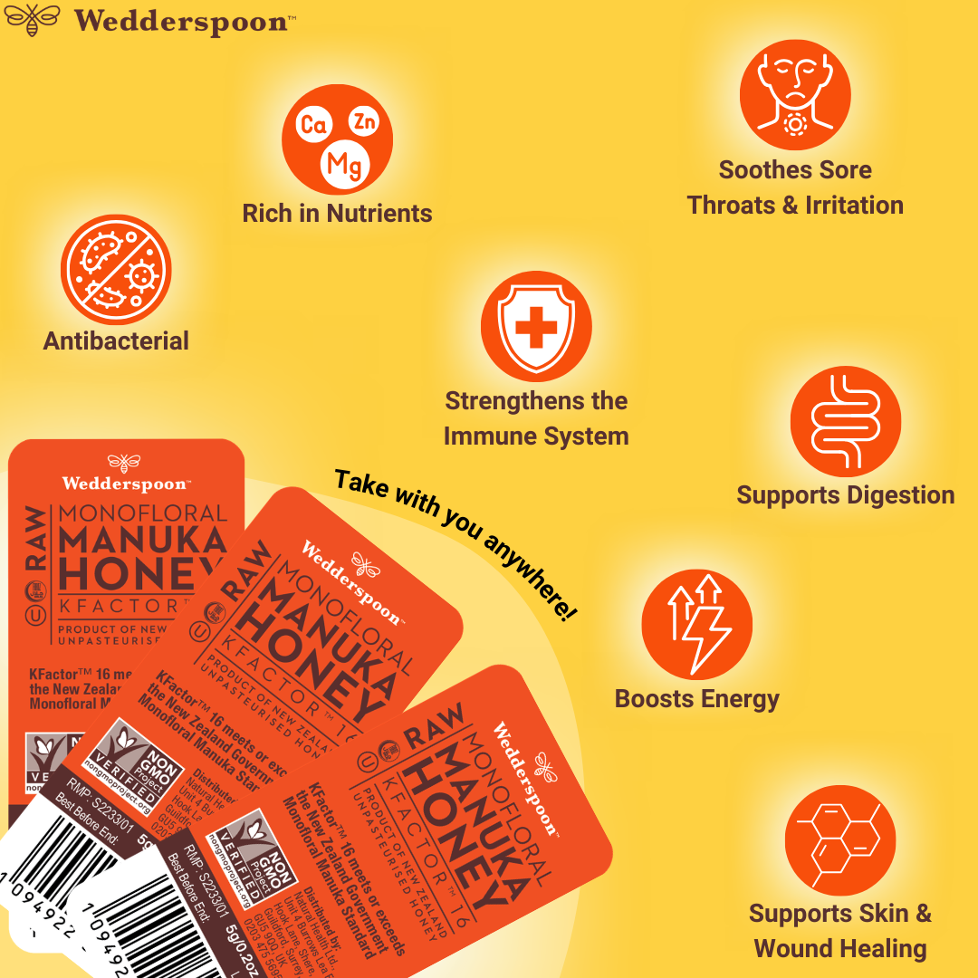 Wedderspoon Honey On The Go KFactor 16+ Manuka Snap Packs 120g (24 snaps per box)