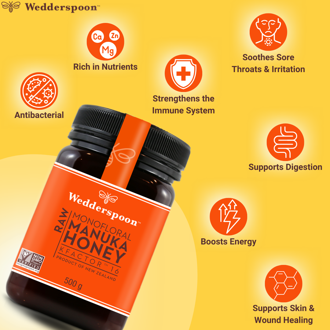 Wedderspoon Raw Manuka Honey KFactor 16 Six Pack 500g