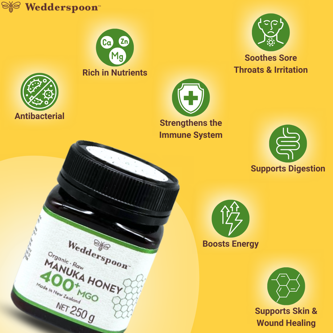 Wedderspoon Organic Raw Manuka Honey 400 MGO 250g Jar