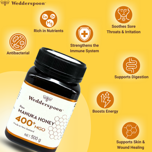 Wedderspoon Raw Manuka Honey 400 MGO (500g) – Unpasteurised High Potency