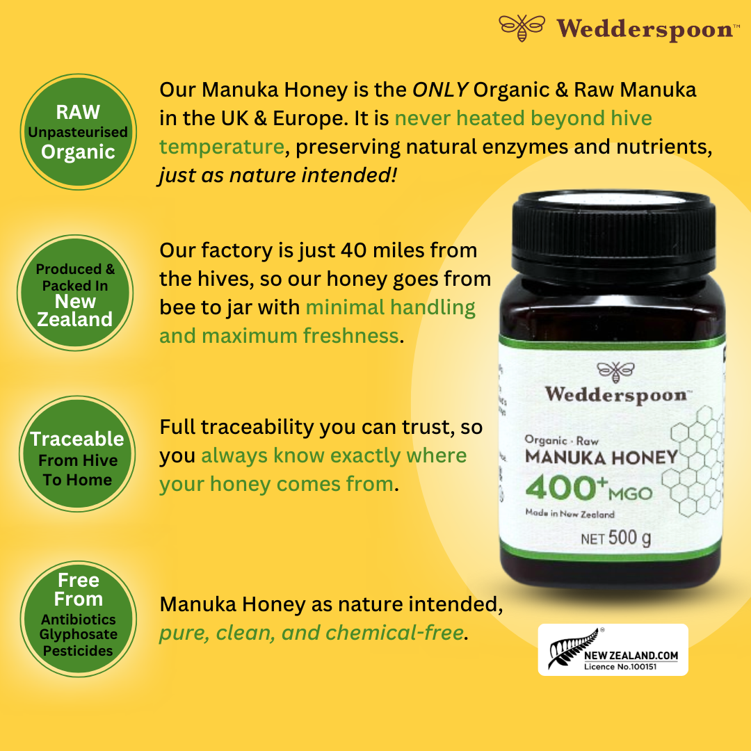 Wedderspoon Organic Raw Manuka Honey 400 MGO 500g Jar
