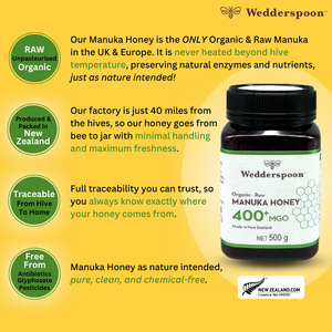 Wedderspoon Organic Raw Manuka Honey 400 MGO 500g Jar