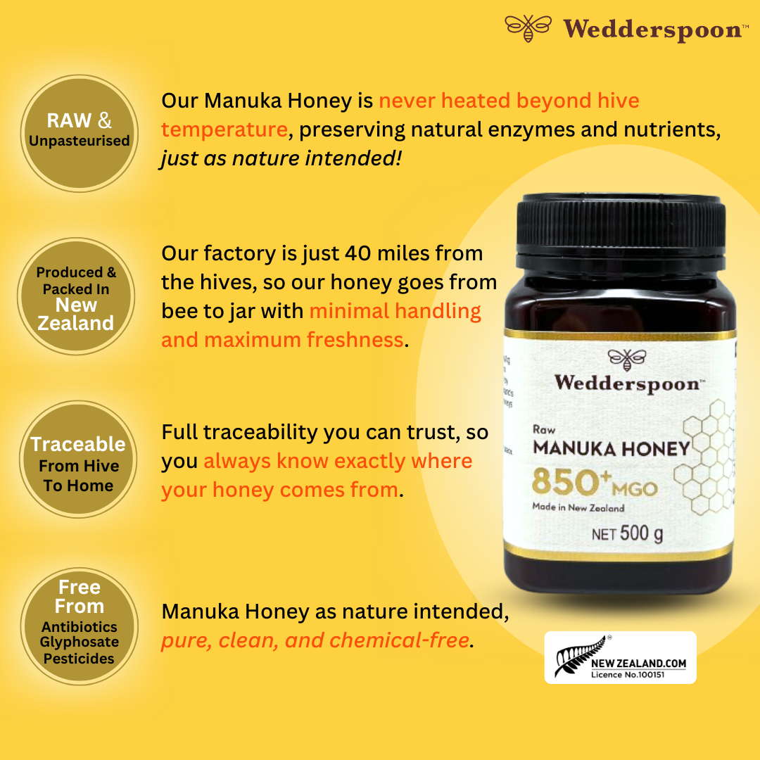 Wedderspoon Raw Manuka honey 850 MGO 500g - Authentic New Zealand Manuka Honey