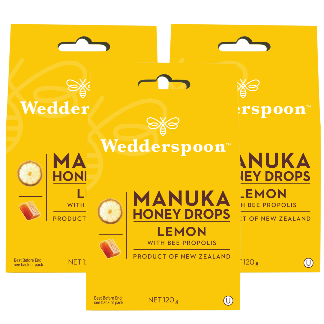 Wedderspoon Natural Manuka Honey Drops Lemon (20 Drops per box) - Triple Pack