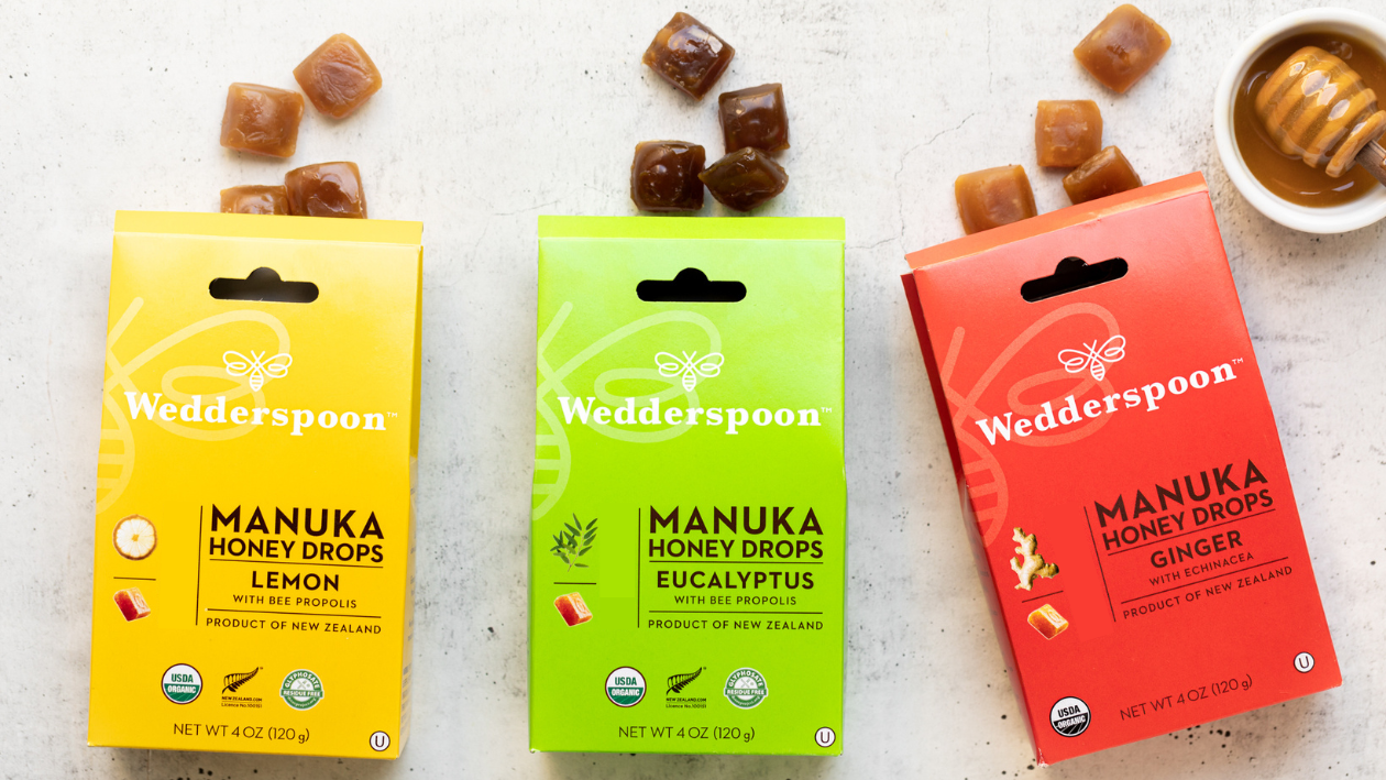 Wedderspoon Manuka Honey Drops Bundle – Ginger, Lemon & Eucalyptus (3 × 20 Drops)