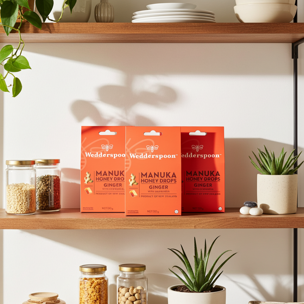 Wedderspoon Natural Manuka Honey Drops Ginger (20 Drops per box) - Triple Pack