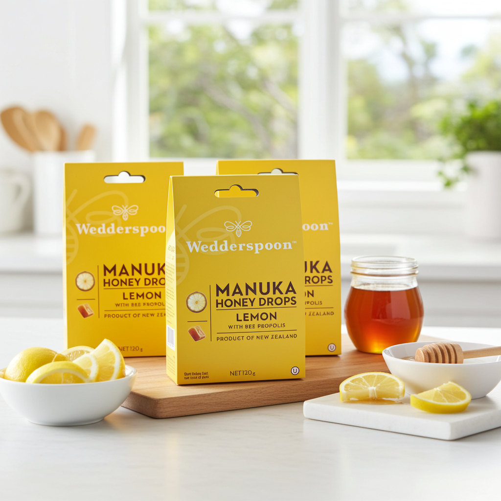 Wedderspoon Natural Manuka Honey Drops Lemon (20 Drops per box) - Triple Pack