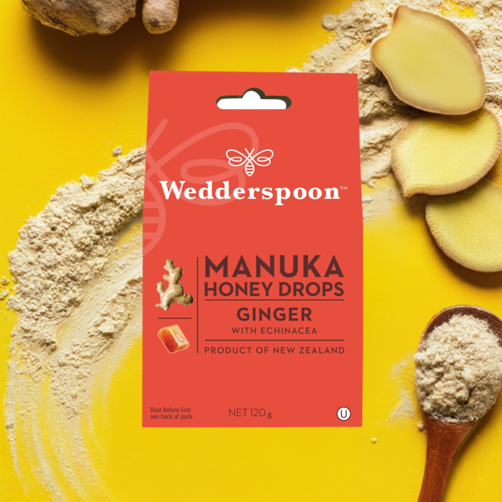 Wedderspoon Manuka Honey Drops Bundle – Ginger, Lemon & Eucalyptus (3 × 20 Drops)