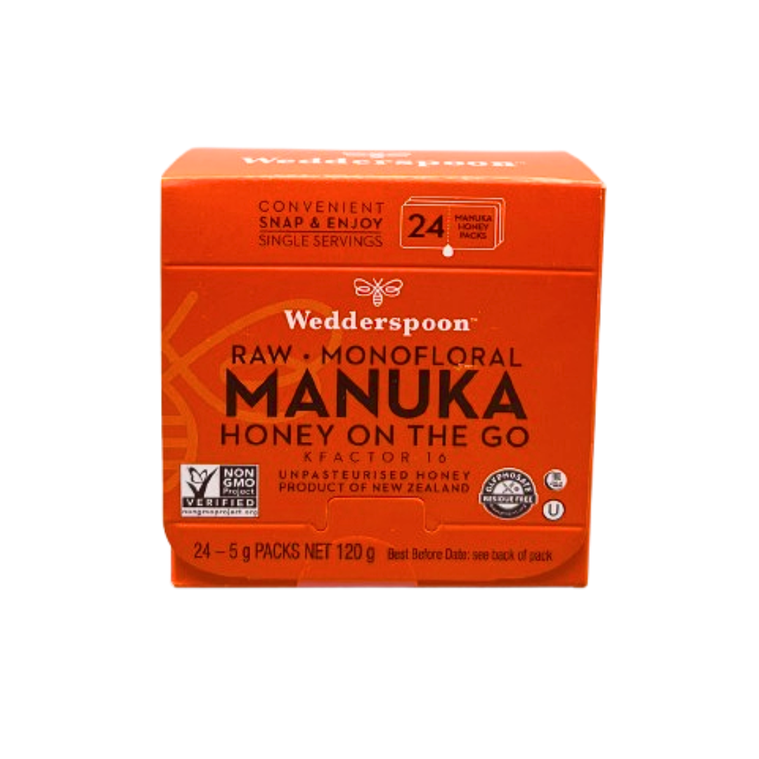 Wedderspoon Honey On The Go KFactor 16+ Manuka Snap Packs 120g (24 snaps per box)