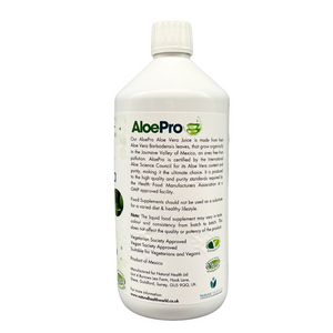 Manuka Honey Direct aloe vera juice 1000ml bottle with detailed product information on the label