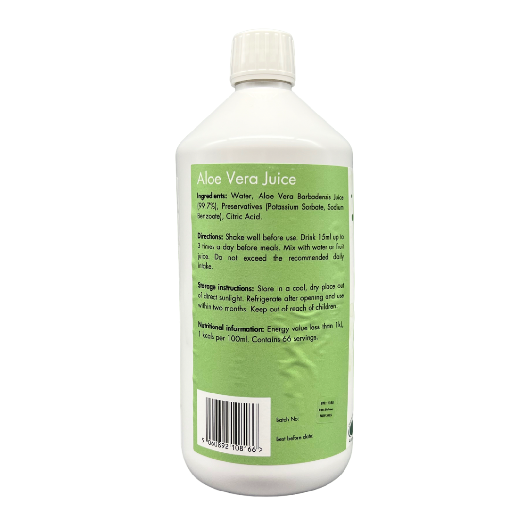 Manuka Honey Direct aloe vera juice 1000ml bottle with green label and white cap