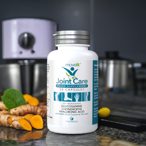Moveit Jointcare supplement 30 capsules bottle with turmeric and natural ingredients displayed