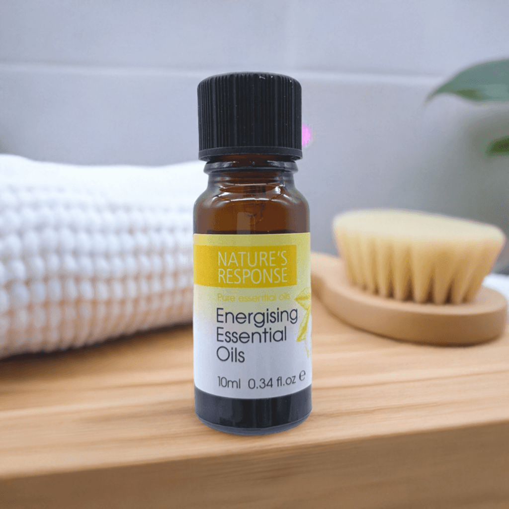Natures Response tea tree essential oil 10ml boxed energising essential oils yellow carton with lemon illustration