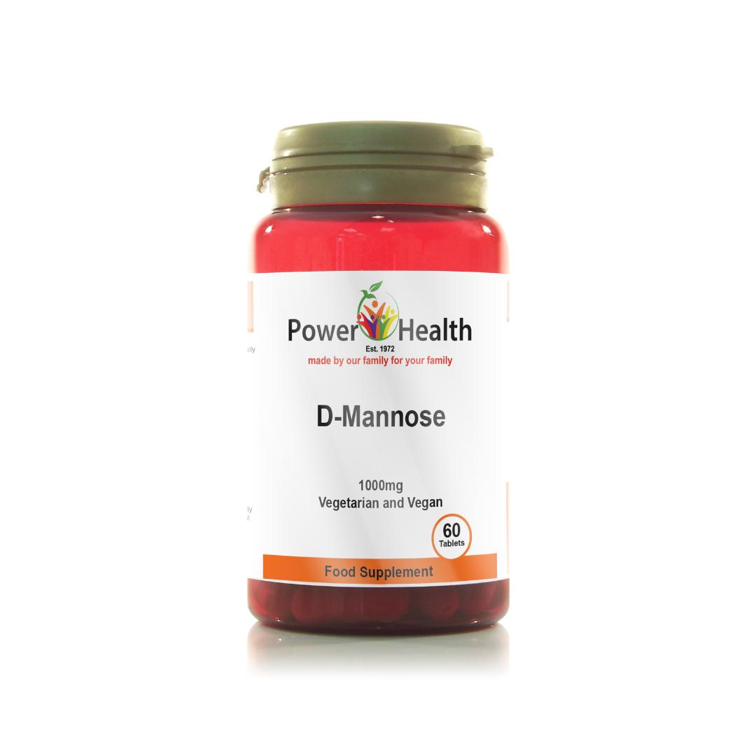 PowerHealth 1000mg High Strength D-Mannose tablets for urinary health 60 Tablets bottle with white label