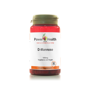 PowerHealth 1000mg High Strength D-Mannose tablets for urinary health 60 Tablets bottle with white label