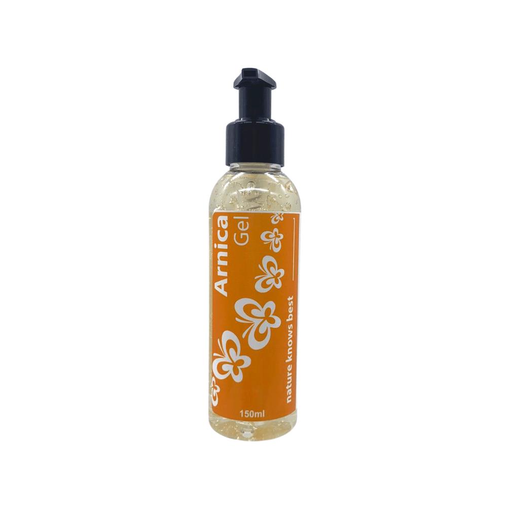 Powerhealth Arnica gel for bruises 150ml clear gel pump bottle with orange floral label from Manuka Honey Direct