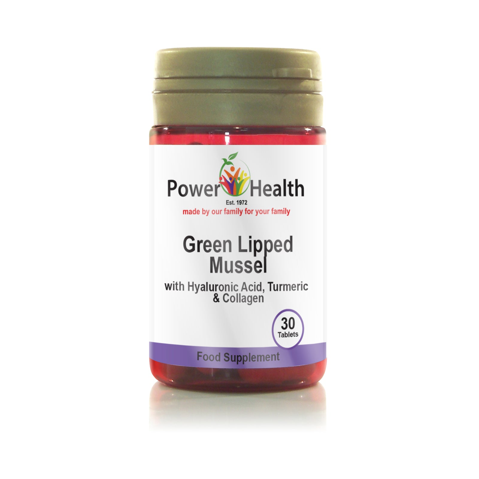 PowerHealth green lipped mussel capsules bottle 30 tablets with hyaluronic acid turmeric collagen