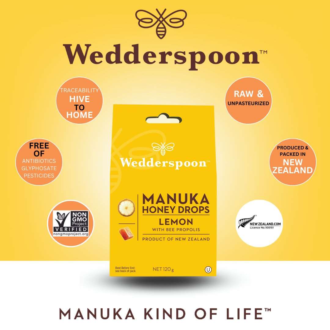 Wedderspoon Natural Manuka Honey Drops Lemon (20 Drops per box) - Manuka Honey Direct - Wedderspoon