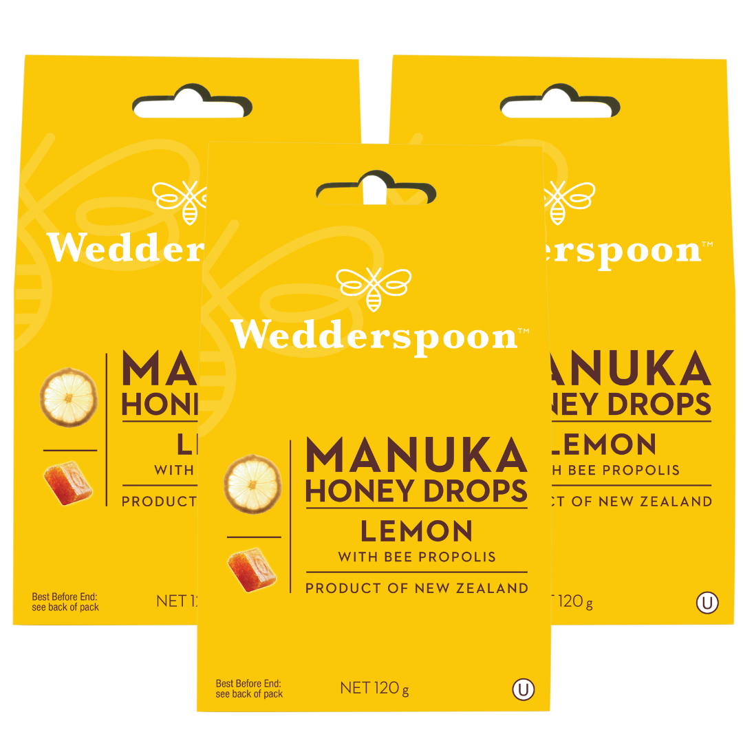 Wedderspoon Natural Manuka Honey Drops Lemon (20 Drops per box) - Triple Pack - Manuka Honey Direct