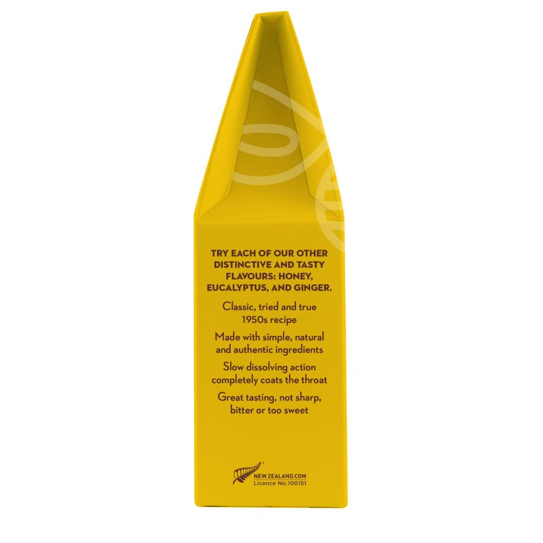 Wedderspoon manuka honey drops yellow box with natural ingredients and slow dissolving Drops description