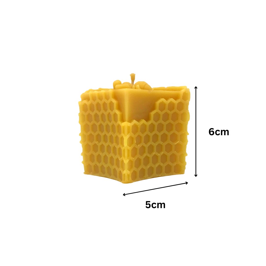 Bee Happy Cube Candle with Bee - Pure Beeswax Candle - Manuka Honey Direct - Bee Happy